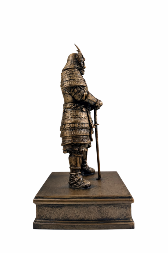 Samuraj, bronzová antika – zberateľská plastika, 24 cm