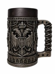 Imperiálny keramický korbeľ, stredoveký pivný krígeľ, kráľovská gotická dekorácia, polystone so strieborným povrchom (500 ml)