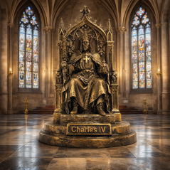 Soška Karol IV. na tróne bronzová historická — zberateľská plastika, 21 cm