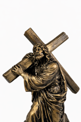 Soška Ježiš Kristus s krížom, bronzová náboženská – zberateľská plastika, 24 cm