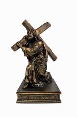 Soška Ježiš Kristus s krížom, bronzová náboženská – zberateľská plastika, 24 cm