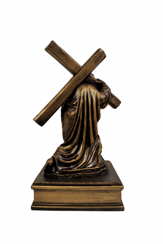 Soška Ježiš Kristus s krížom, bronzová náboženská – zberateľská plastika, 24 cm