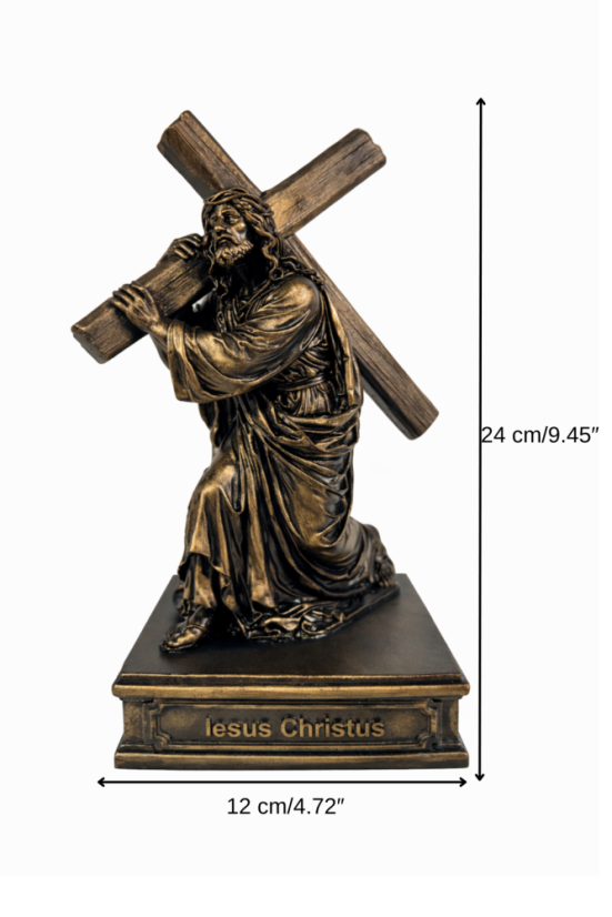 Soška Ježiš Kristus s krížom, bronzová náboženská – zberateľská plastika, 24 cm