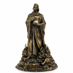 Soška Ján Hus bronzová historická — zberateľská plastika, 20 cm