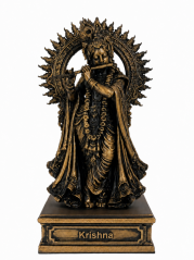 Soška Krišna bronzová hinduistická — zberateľská plastika indického božstva s flautou, 24 cm