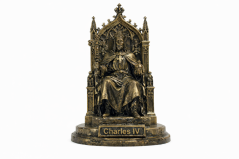 Soška Karol IV. na tróne bronzová historická — zberateľská plastika, 21 cm