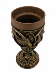 Keramický pohár s motívom draka, fantasy čaša, stredoveká gotická dekorácia, polystone s bronzovým povrchom (200 ml)