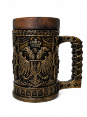 Imperiálny keramický korbeľ, stredoveký pivný krígeľ, kráľovská gotická dekorácia, polystone s bronzovým povrchom (500 ml)