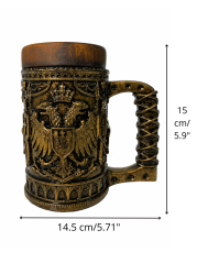 Imperiálny keramický korbeľ, stredoveký pivný krígeľ, kráľovská gotická dekorácia, polystone s bronzovým povrchom (500 ml)