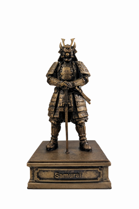 Samuraj, bronzová antika – zberateľská plastika, 24 cm