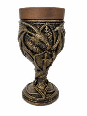 Keramický pohár s motívom draka, fantasy čaša, stredoveká gotická dekorácia, polystone s bronzovým povrchom (200 ml)