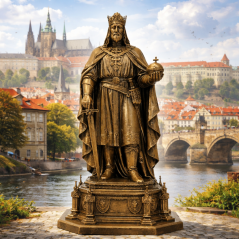 Soška Karol IV. bronzová historická — zberateľská plastika, 20 cm